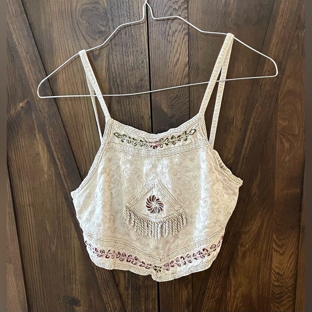 Women's Embroidered Clay Grey Crop Top